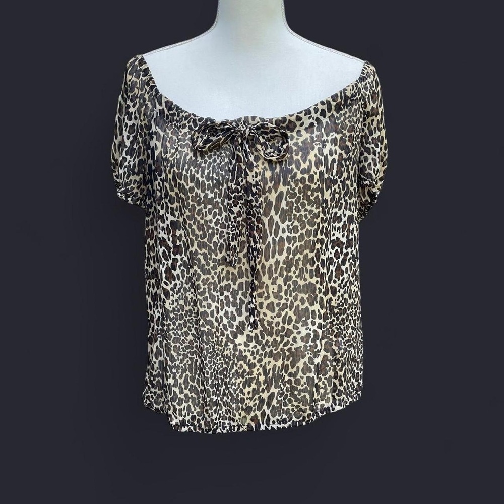 Sheer Leopard Print Off-Shoulder Top